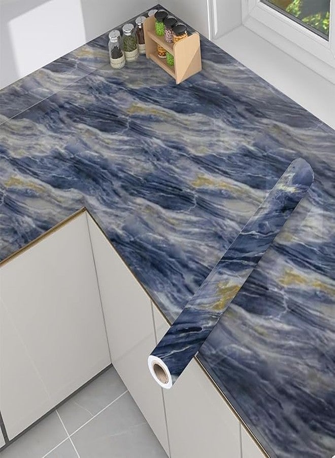 FLETIX Premium Wall Stickers DIY Vinyl Marble Peel and Stick Waterproof Wallpaper for Home-Office-Bedroom Kitchen Countertop Wooden Furniture Oil Proof Kitchen Stickers (1, Blue Sand(60X200cm)) - Image 2